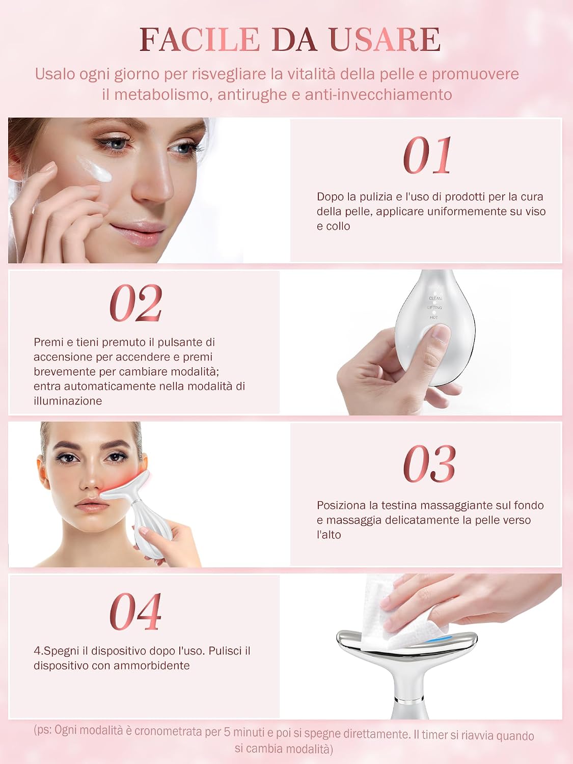Detalle 2 de Massaggiatore Viso Antirughe Lifting Elettrico 42°C
