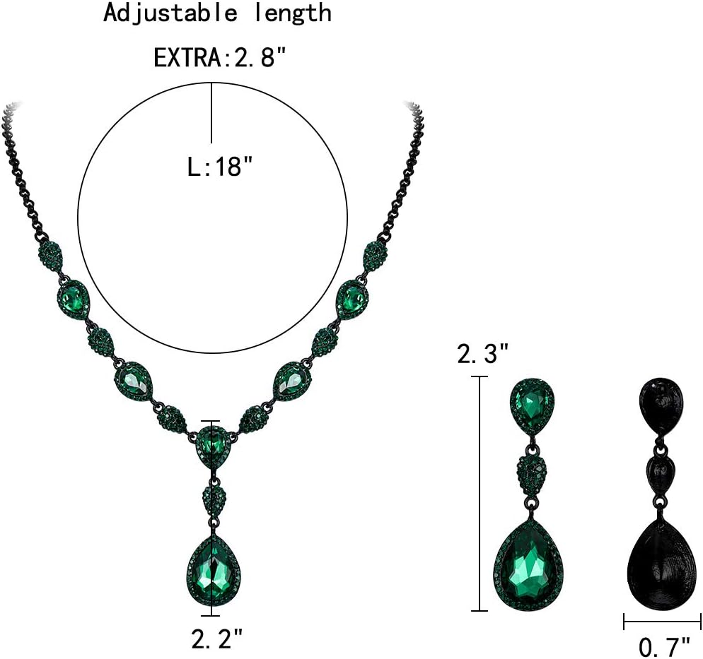Thumbnail 3 de Parure Clearine Forme Y Femme – Goutte d'Eau Noir et Vert, collier et boucles d'oreilles en cristal