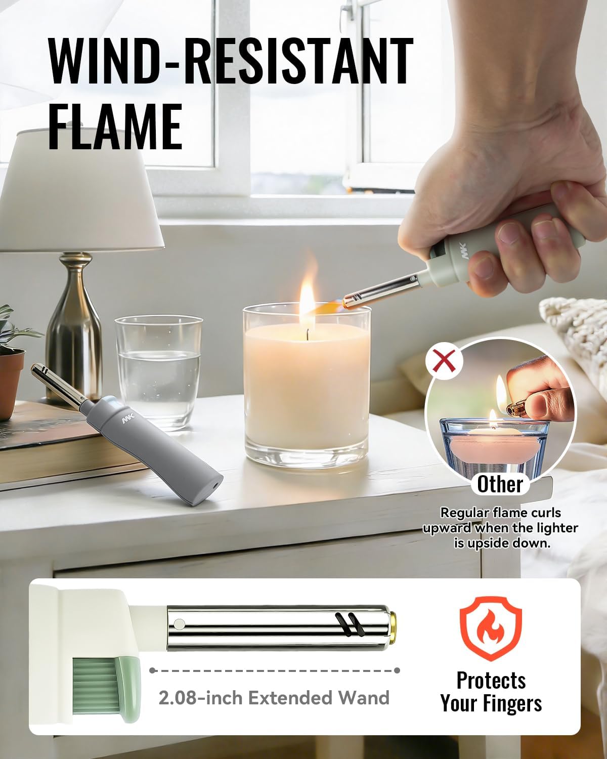 Detalle de MK LIGHTER 3BL Butane Candle Lighters, 4-Pack, Refillable Wind-Resistant Flame