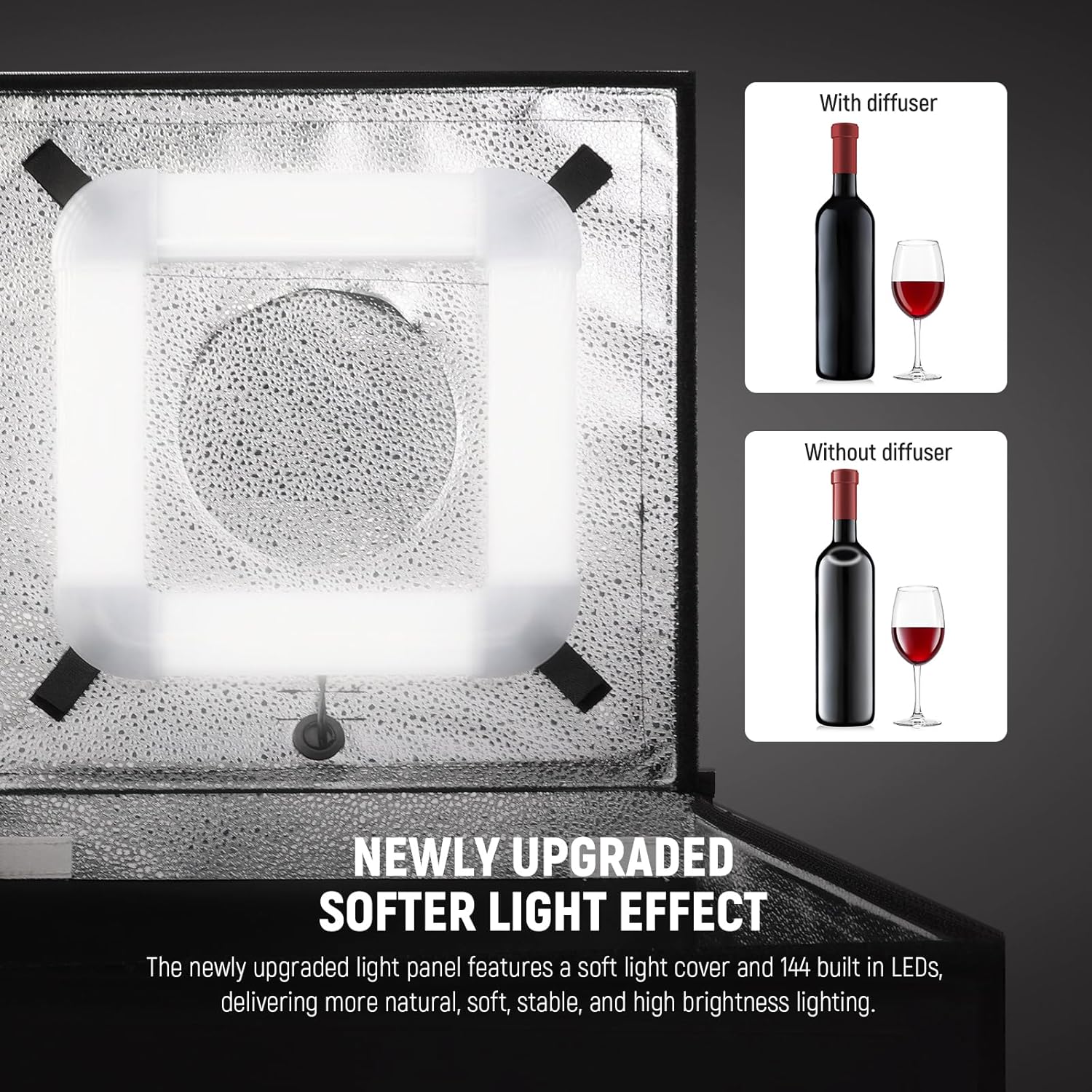 Detalle de NEEWER 40W Upgraded Photo Studio Light Box (16x16 in) with 4 Backdrops, 5600K 144 LEDs, LP40