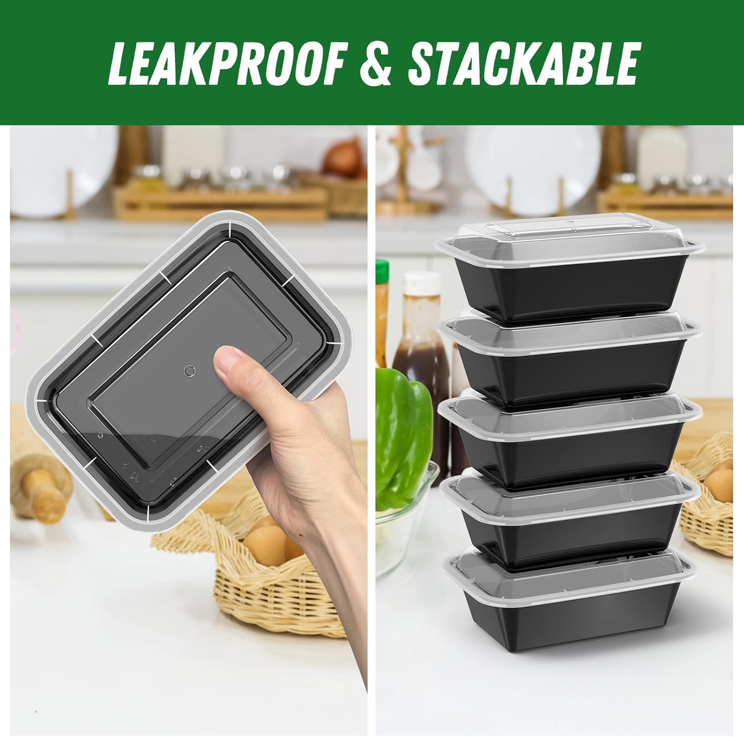 Detalle 2 de Dealusy 24 oz Meal Prep Containers 50 Pack 🍱