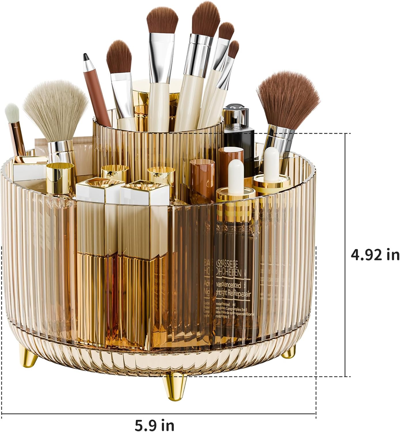 Thumbnail 2 de fanado 360° drehbarer Make-up-Organizer mit 5 Fächern (klarer Bernstein)