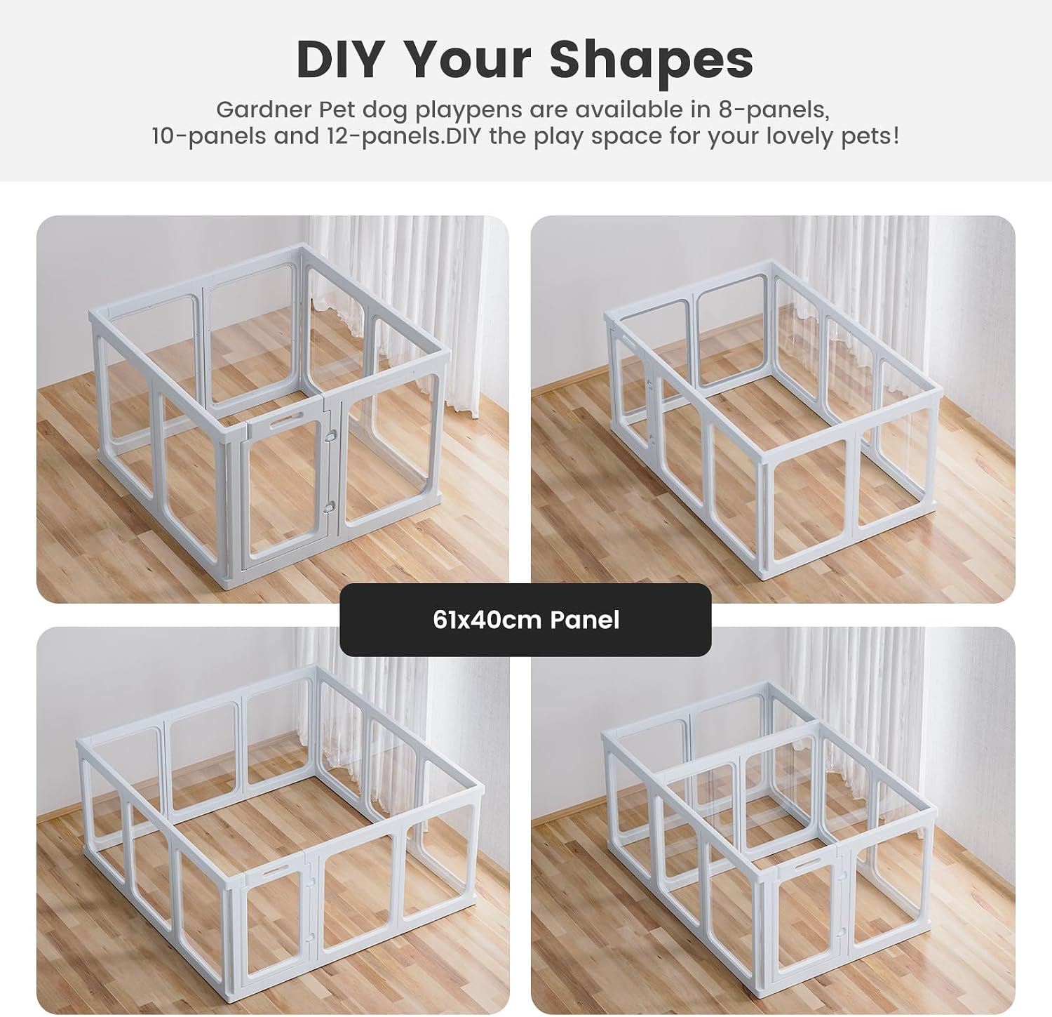 Detalle de Gardner Pet Acrylic Pet Playpen, Transparent Dog Pen Indoor with Door (61 cm H, 10 Panels)