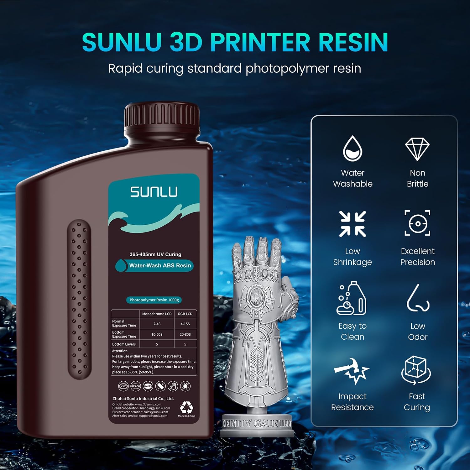 Detalle de SUNLU 3000g 水洗い可能なABSライク3Dプリンター用樹脂 低収縮・速硬化 ホワイト