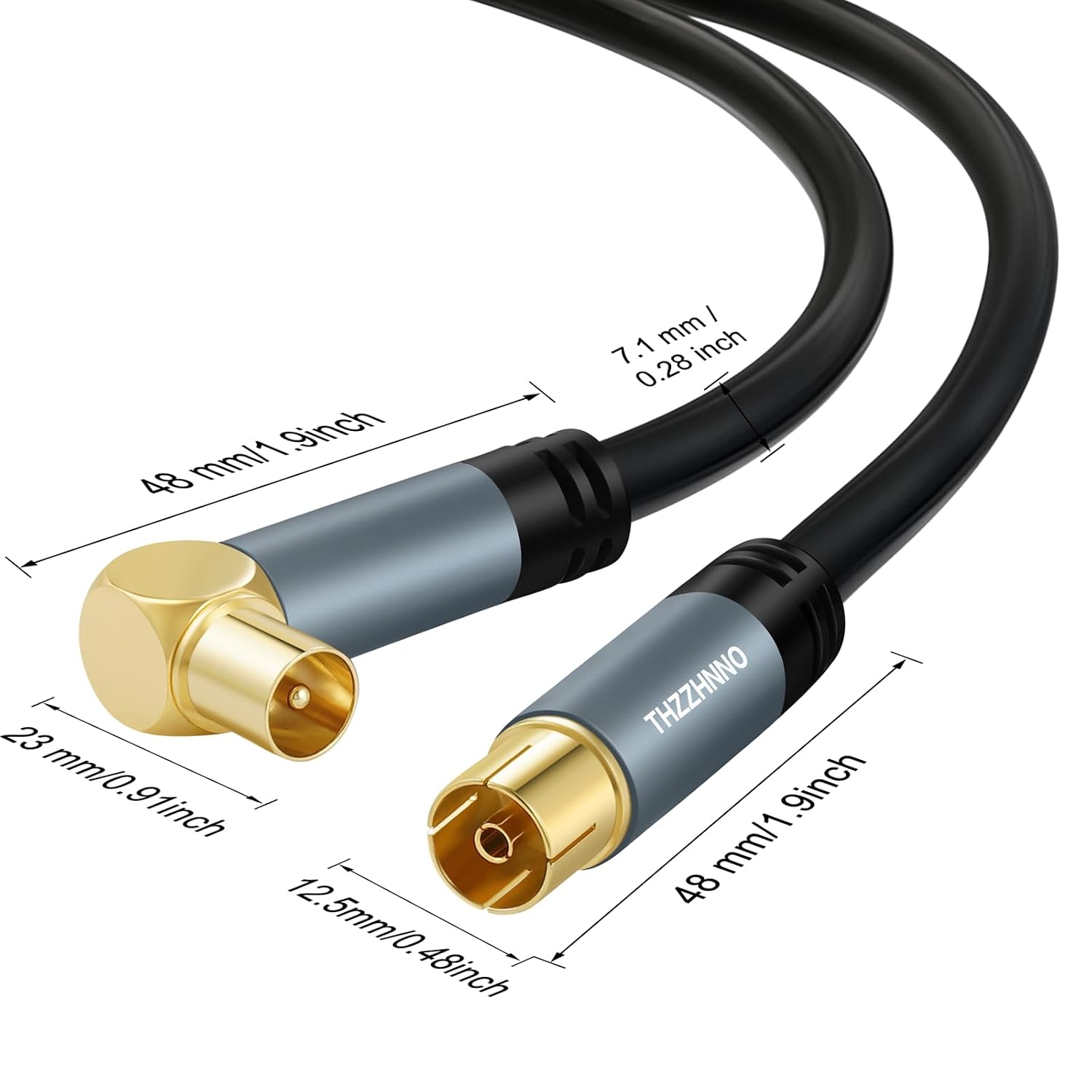 Detalle de Thzzhnno TV Aerial RG6 Coaxial Cable Right Angle 2M: 90 Degree Male to Straight Female