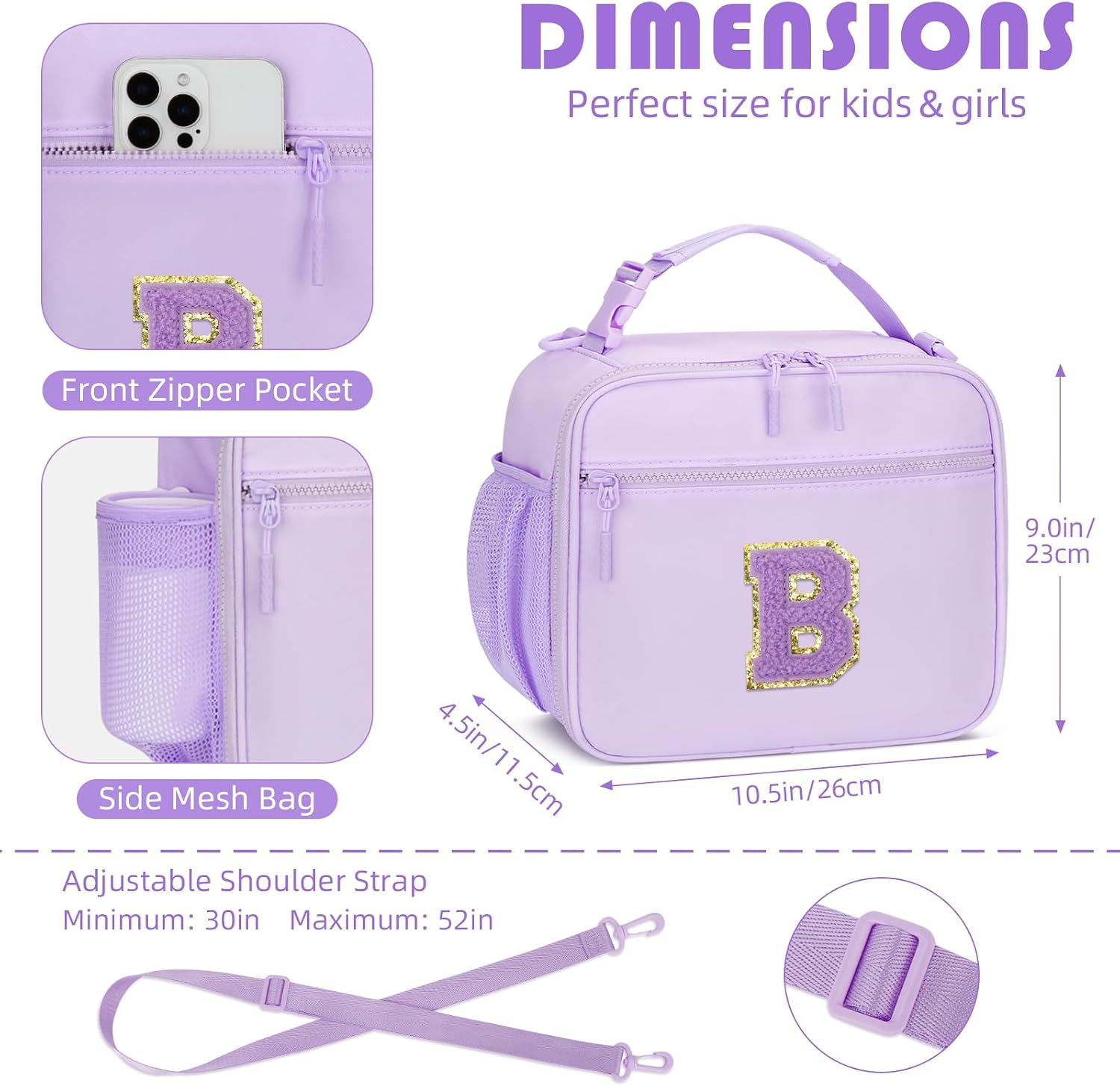 Thumbnail 2 de CLOUDWINGS Kids Initial Lunch Bag: Reusable Insulated Lunch Box for Girls – Purple-B