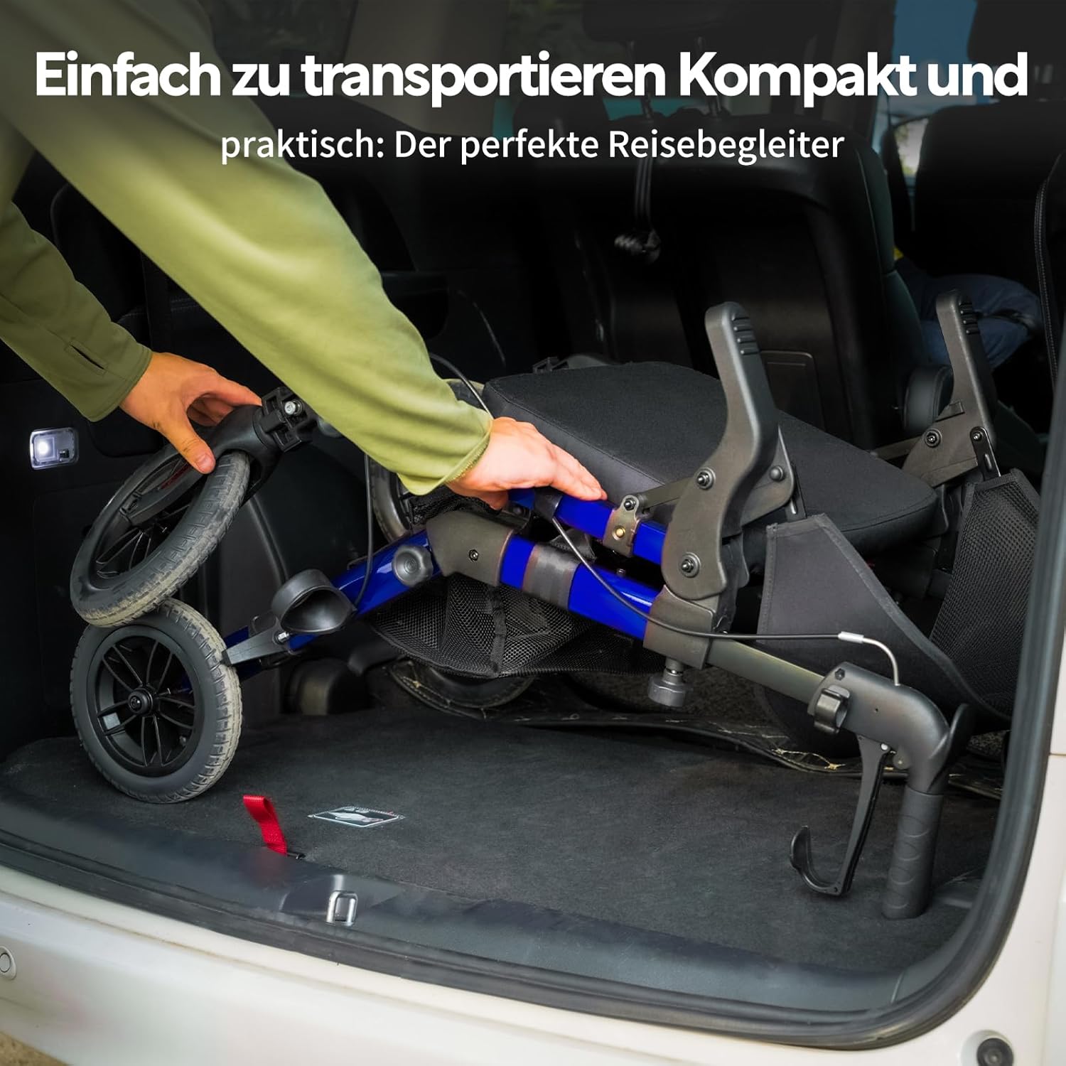 Detalle de VOCIC 2 in 1 Rollstuhl Rollator – faltbar, leicht und outdoor-fähig mit Sitz, Aluminium, Blau