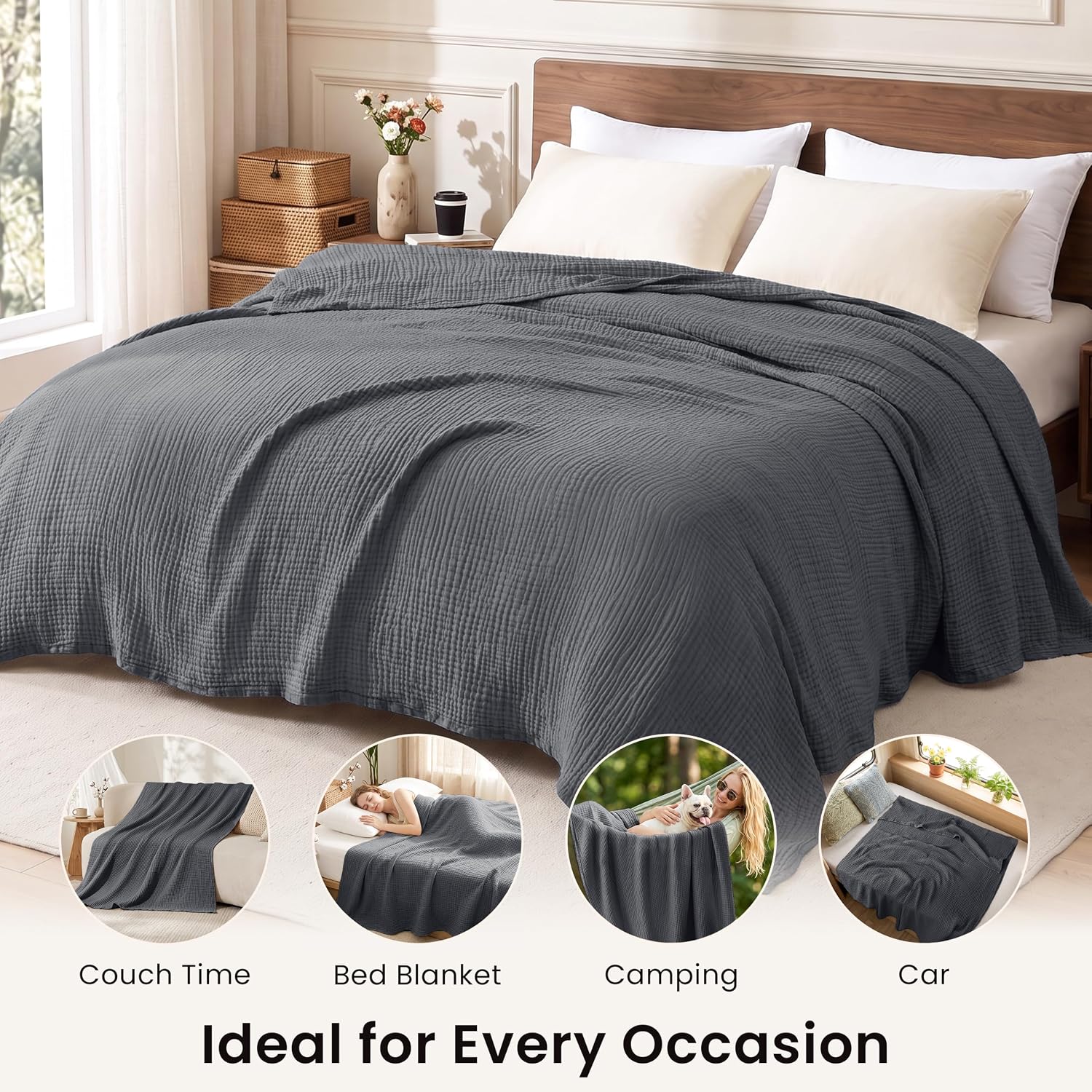 Detalle 2 de Love's cabin Cotton Muslin Blanket, Queen Size