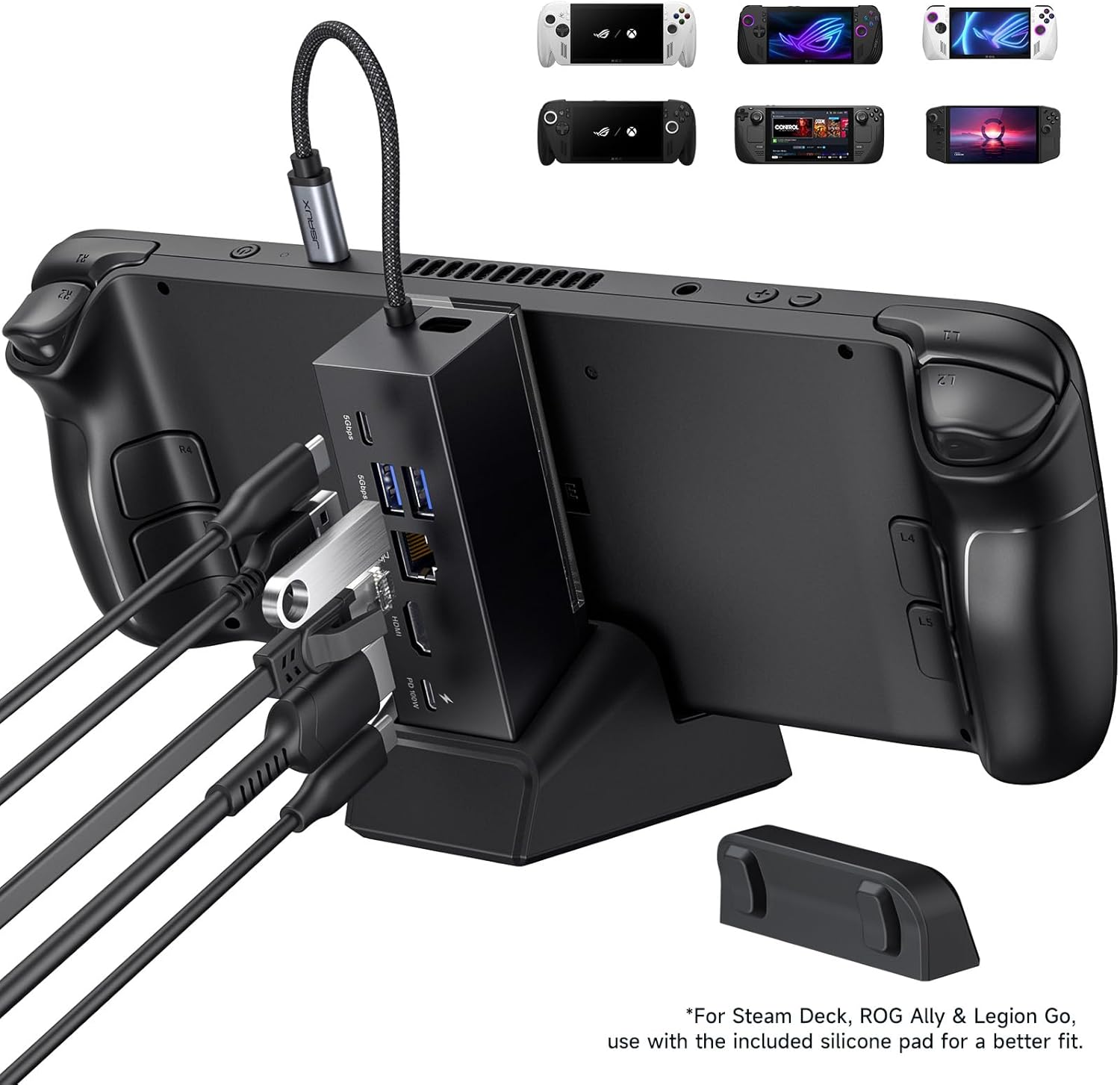 Thumbnail 1 de JSAUX HB0609B 6-in-1 Dockingstation & 100W Ladegerät für ROG Xbox Ally X, Steam Deck und Legion Go mit HDMI 4K@120Hz