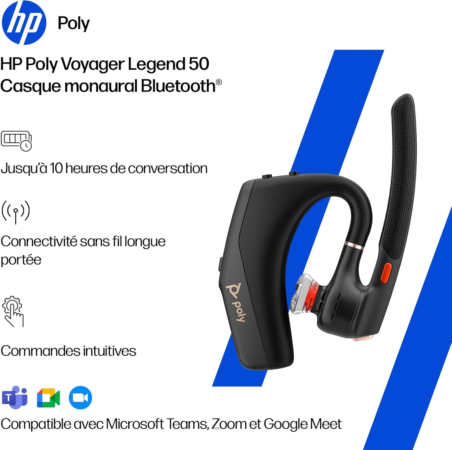 Thumbnail 2 de Poly Voyager Legend 50 – Casque Bluetooth antibruit avec micro, commandes vocales et design ergonomique (noir)