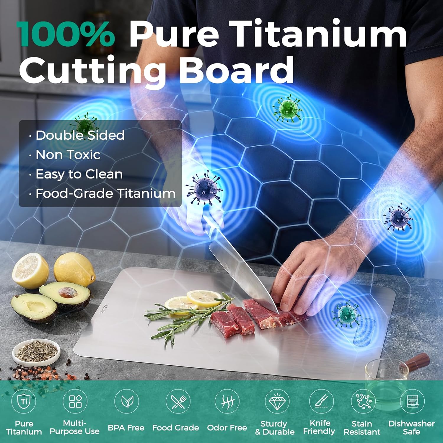 Thumbnail 1 de Katuchef Titanium Cutting Board (3-Piece S+L+XL) - Double-Sided 100% Titanium Food-Grade Board