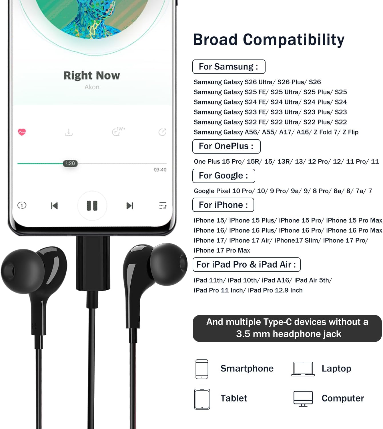 Detalle 2 de AILZPXX 964 USB-C Wired In-Ear Headphones with Mic and Magnetic Earbuds