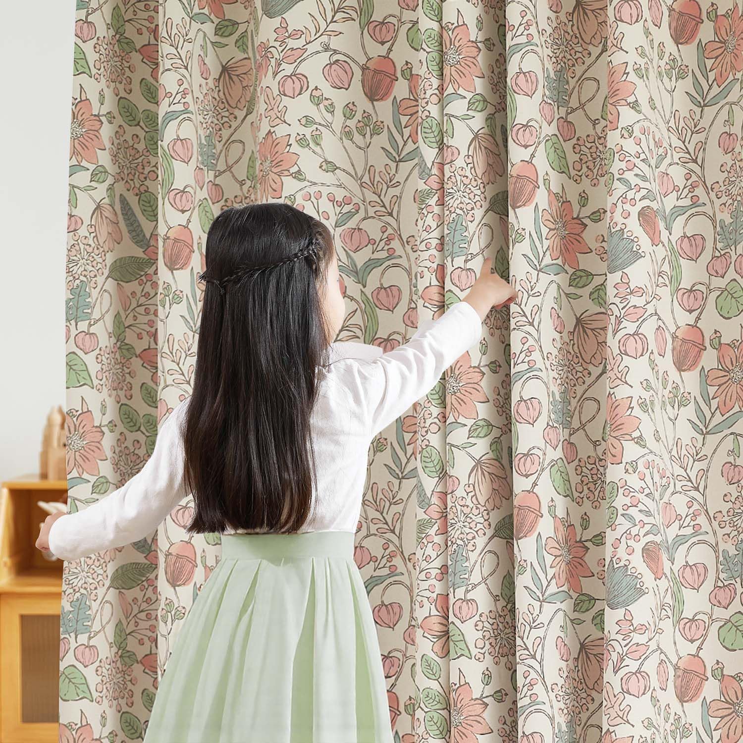 Detalle de jinchan 95% blackout pink floral nursery curtains, 84" grommet panels