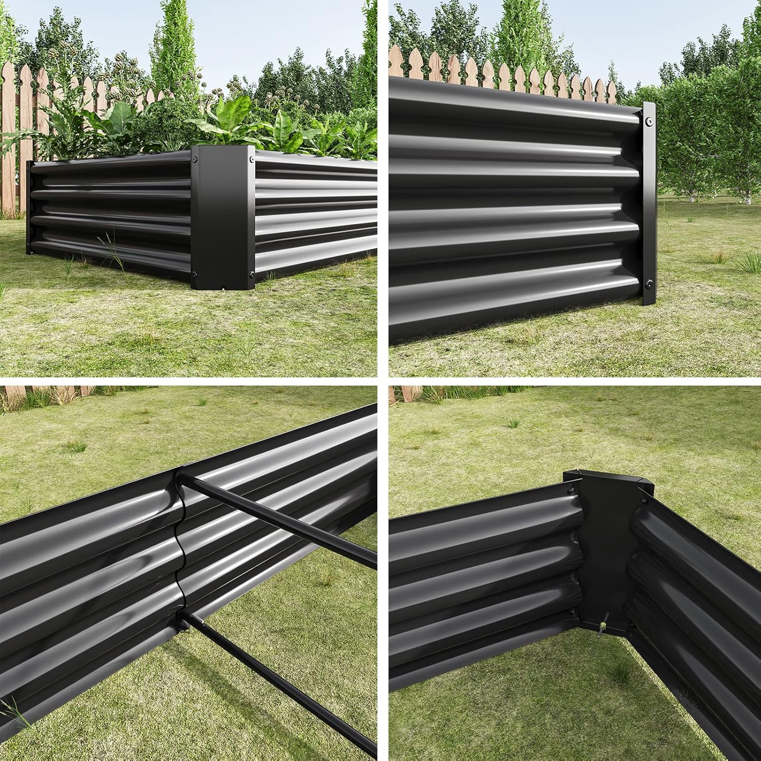 Thumbnail 2 de FOUBAM Large Raised Beds for Garden (8 x 4 x 1 FT) Galvanised Metal Planter Box Bed in Black