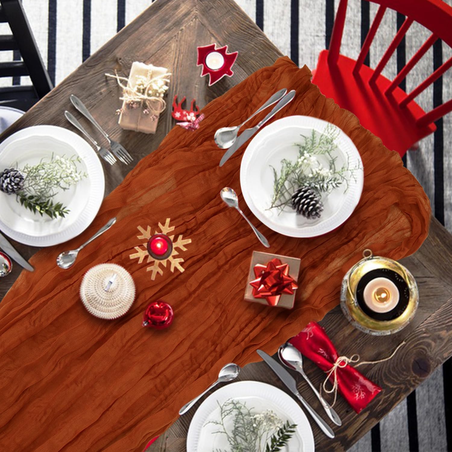 Thumbnail 6 de 12 Pack Cheesecloth Table Runner, Boho Terracotta 35" x 118" - Premium Polyester Set