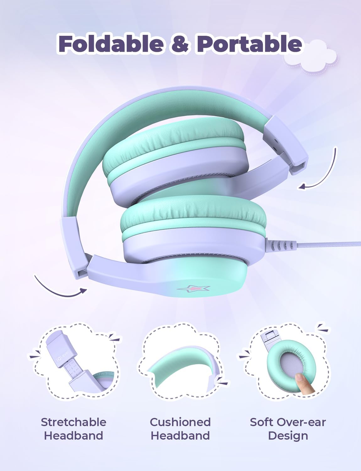 Thumbnail 5 de iClever Kinder Kopfhörer HS19S mit Kabel – sichere Lautstärke bis 85 dBA, Over-Ear & klappbar (3,5-mm)