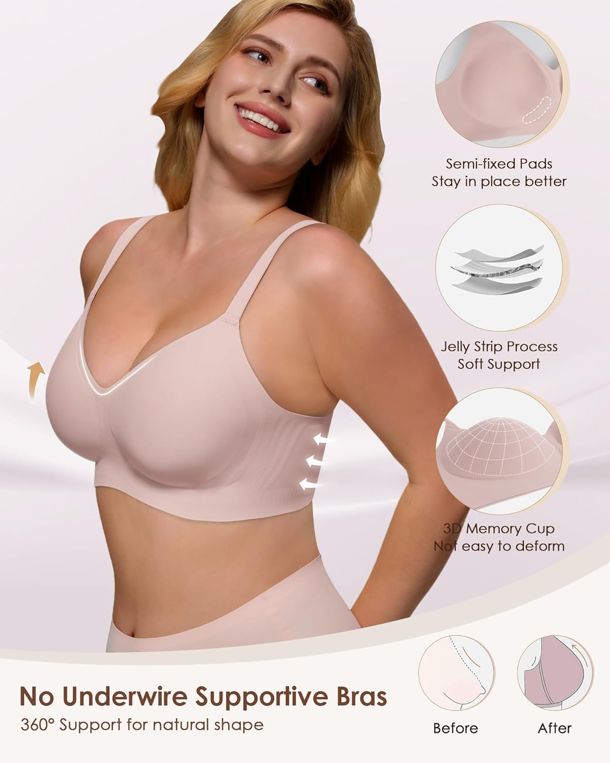 Thumbnail 1 de As Fairy Soft & Comfortable No Underwire V-Neck Seamless Push Up Bralette (Full Coverage)