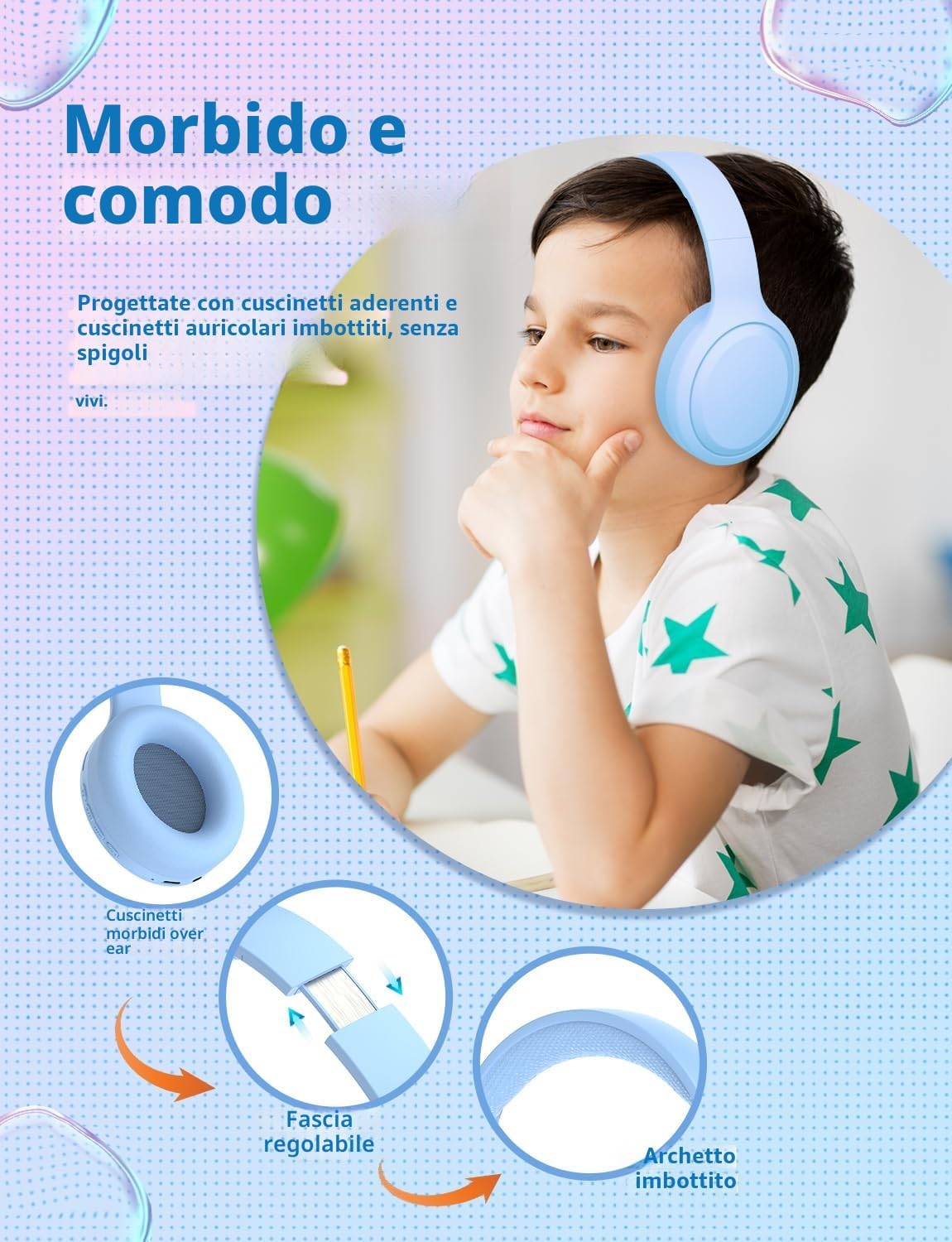 Detalle 1 de Xunpuls Cuffie Bluetooth Bambini 10h