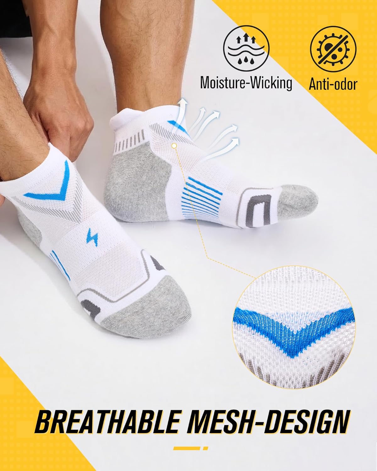 Detalle de SukModen Ankle Running Socks for Men — Performance Anti-Blister Trainer Socks