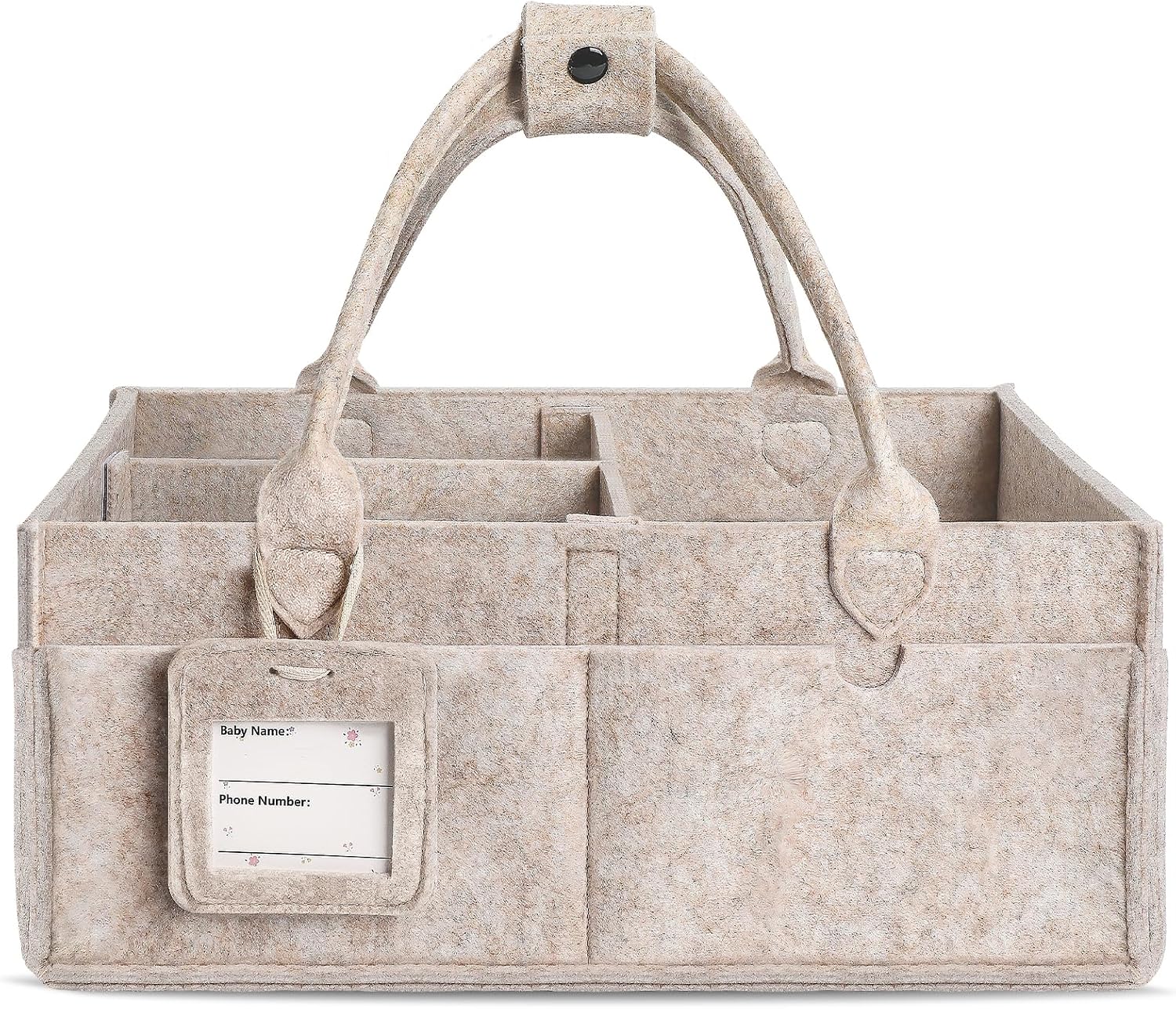 Detalle de GEMII Large Felt Diaper Caddy Organizer, Oatmeal, 4 Compartments and 8 Pockets