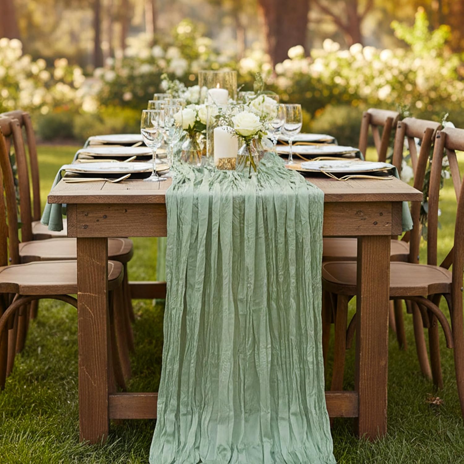 Thumbnail 6 de 20 Pack Sage Green Cheesecloth Table Runner — 120 Inch Gauze Drapes for Boho Weddings and Events