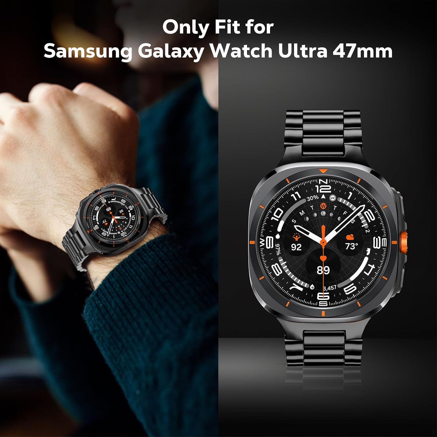 Thumbnail 1 de MoKo Stainless Steel Metal Strap for Samsung Galaxy Watch Ultra 47mm (2024) – Fold Clasp Replacement Band