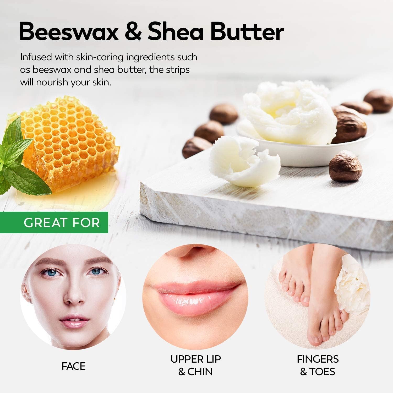 Detalle de ShineMore Facial Wax Strips for Hair Removal (40 Strips + 4 Calming Oil Wipes) for Face, Eyebrow, Upper Lip, and Chin
