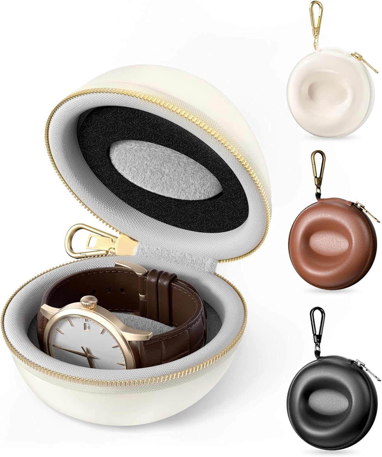 Detalle de ProCase PC-08367889 Single Watch Travel Case, EVA Hard Shell, Carabiner, Beige