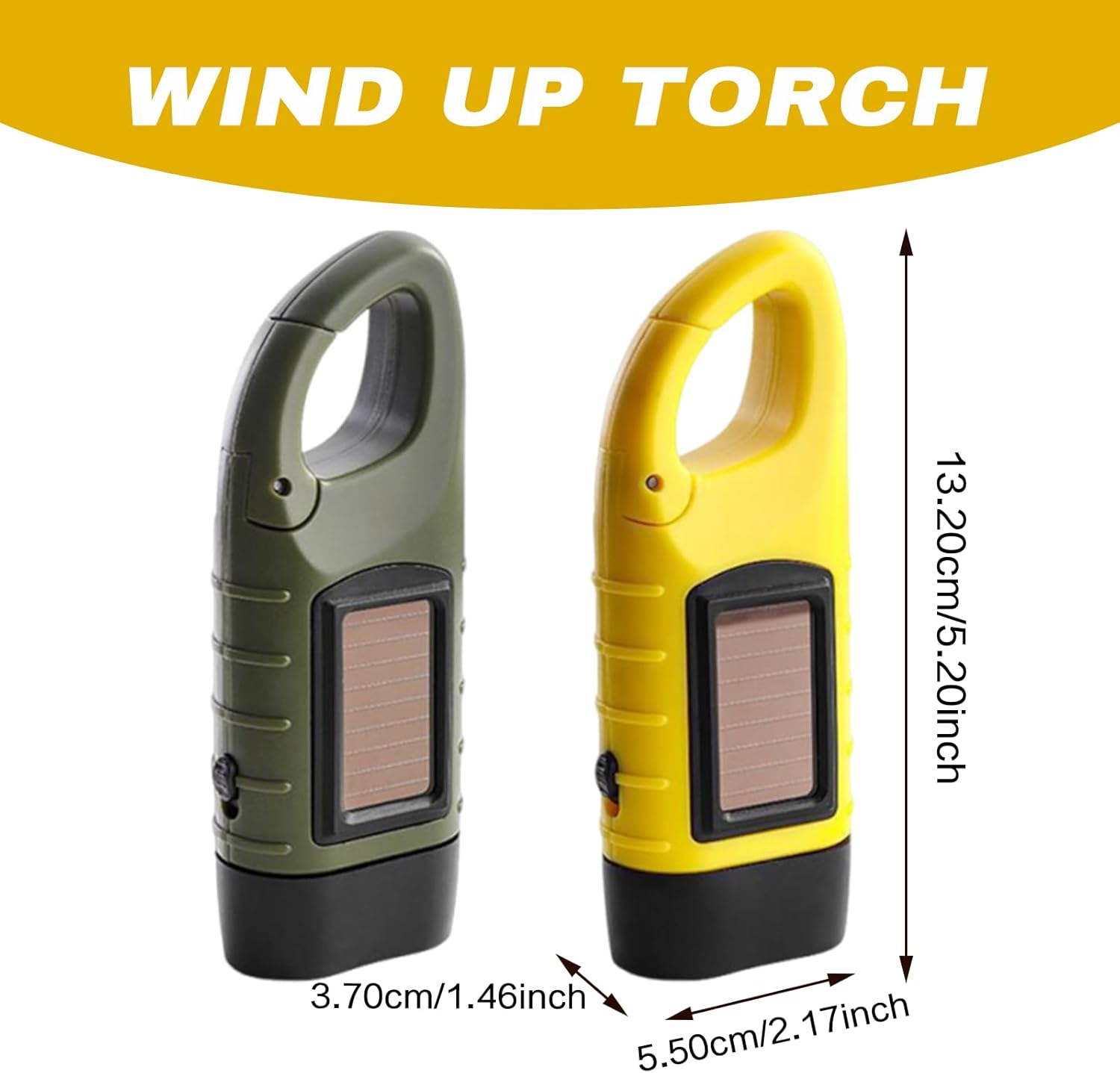 Thumbnail 5 de VINSPIRE Wind Up Torch (Solar LED) – 2-Pack Emergency & Camping Light with Carabiner Hook