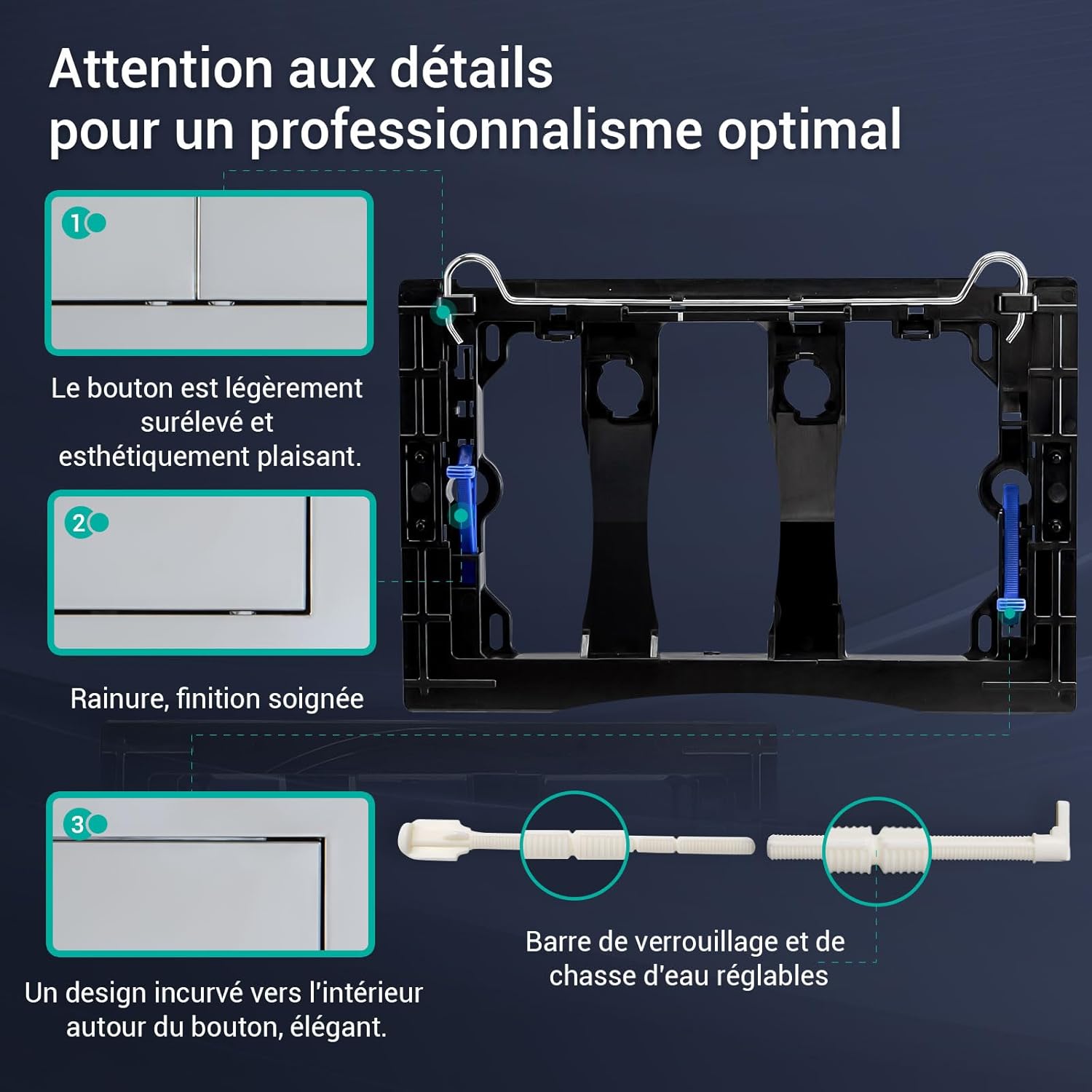 Thumbnail 3 de Empyreal Plaque de déclenchement avec jeu de levier et cadre de montage — compatible Geberit Sigma 01, 20, 30, UP320 et UP300 (Chrome)
