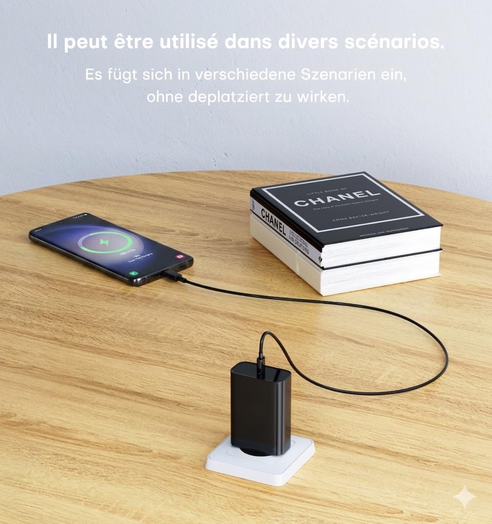 Detalle 2 de Chargeur USB-C 45 W BOLUX-JS avec Super Fast Charge 2.0 et câble USB-C 2 m (noir) pour Samsung Galaxy