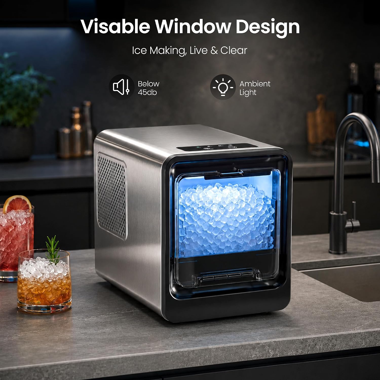 Thumbnail 3 de Kismile IM1A03-STEEL Nugget Ice Maker, 35 lb/24H, Self-Cleaning