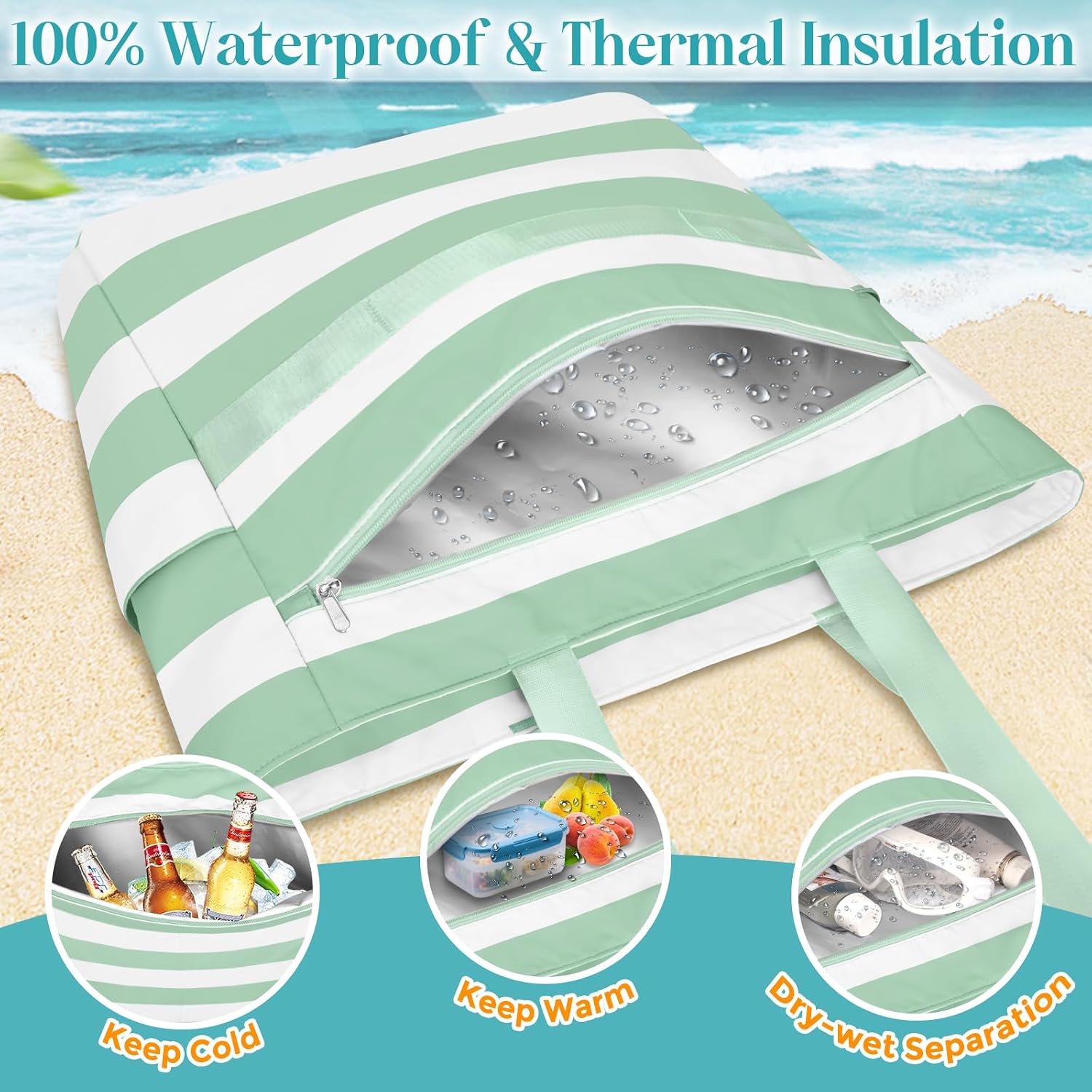 Thumbnail 4 de ENONEO Bolsa de Playa Grande XXL con Cremallera: versátil, impermeable y práctica para toda la familia