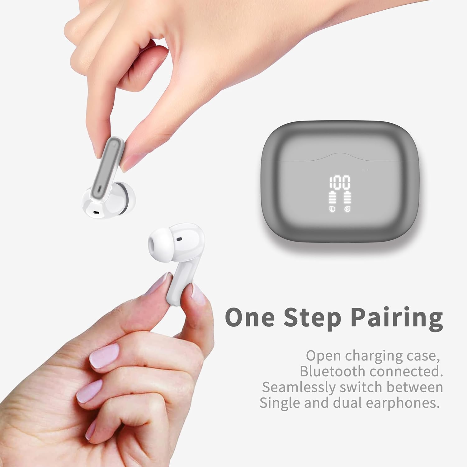 Thumbnail 3 de Bluetooth In-Ear-Kopfhörer A97 Pro (Bluetooth 5.4) mit ENC, 4 HD-Mikrofonen, IP7 Wasserdicht & USB‑C Ladeetui – Grau