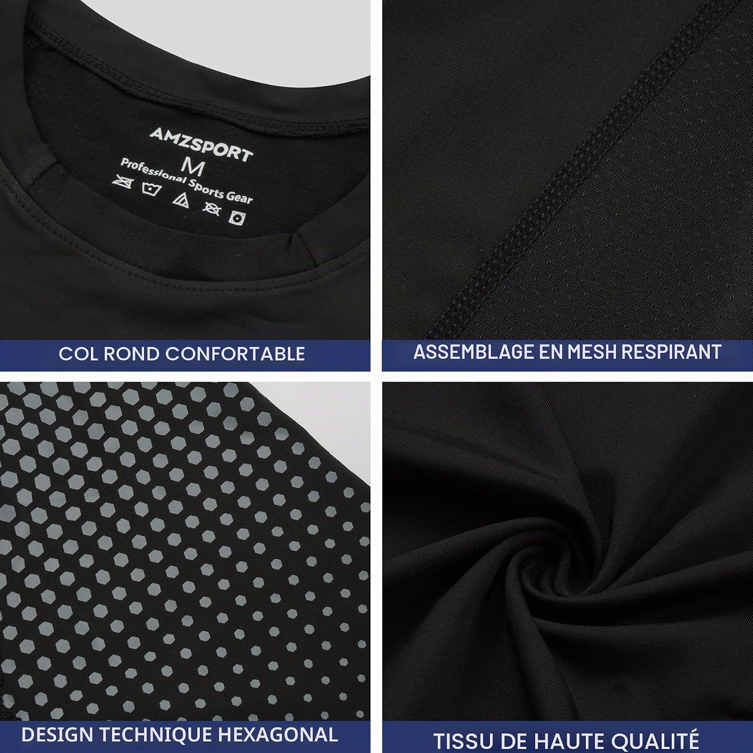 Detalle de AMZSPORT Top Compression Hommes - Manches Courtes, T-Shirt Running & Gym