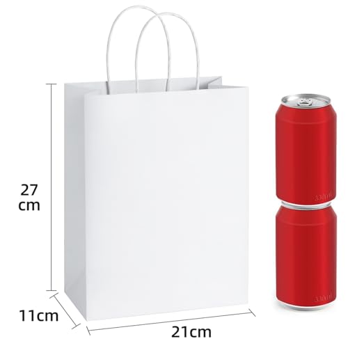 Detalle de Eupako Lot de 25 sacs cadeaux en papier kraft blanc, 21 x 11 x 27 cm – polyvalents et personnalisables