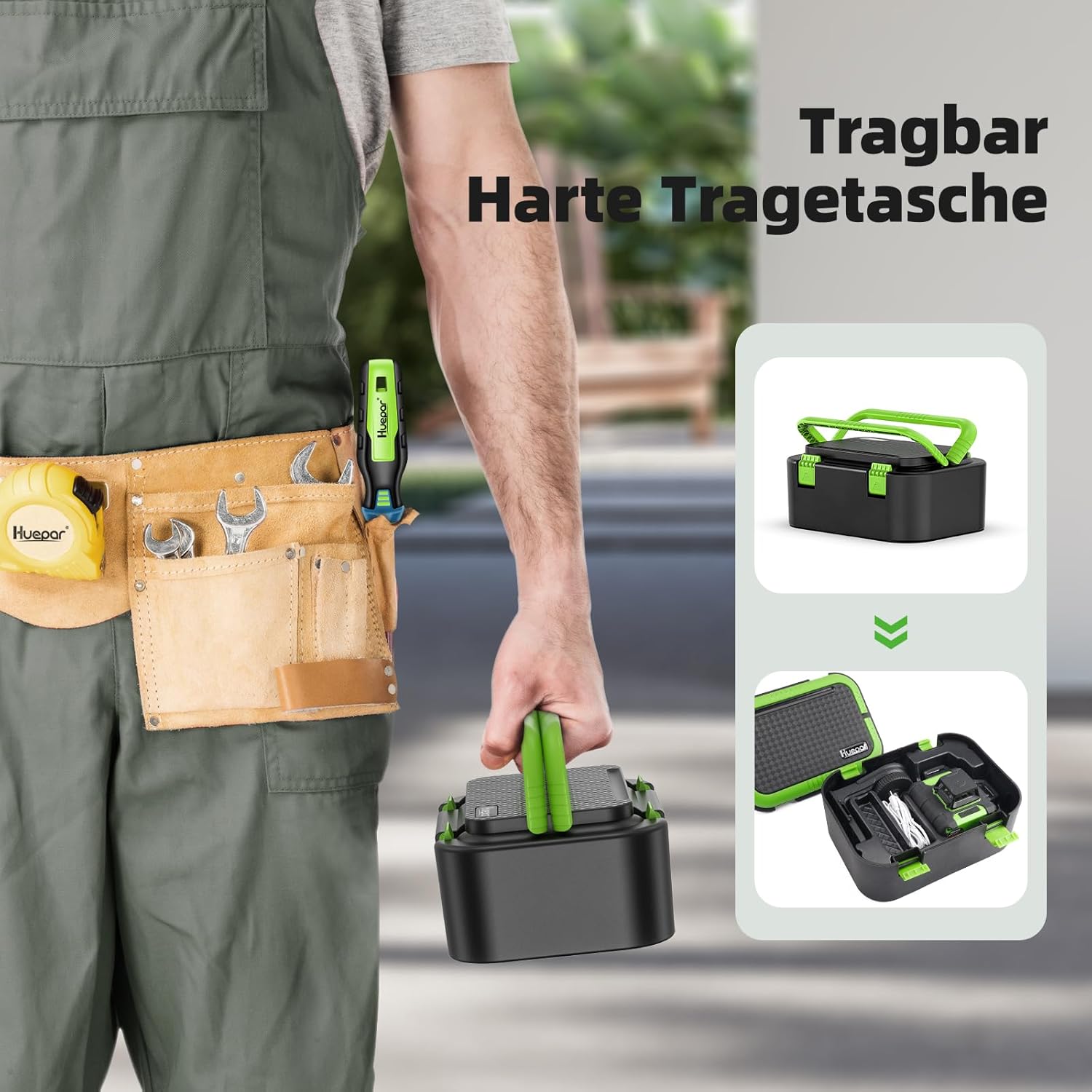 Thumbnail 6 de Huepar Kreuzlinienlaser 360 grün HM03CG – Selbstnivellierend, wiederaufladbar, 3D-Laserwaage mit starker Magnethalterung