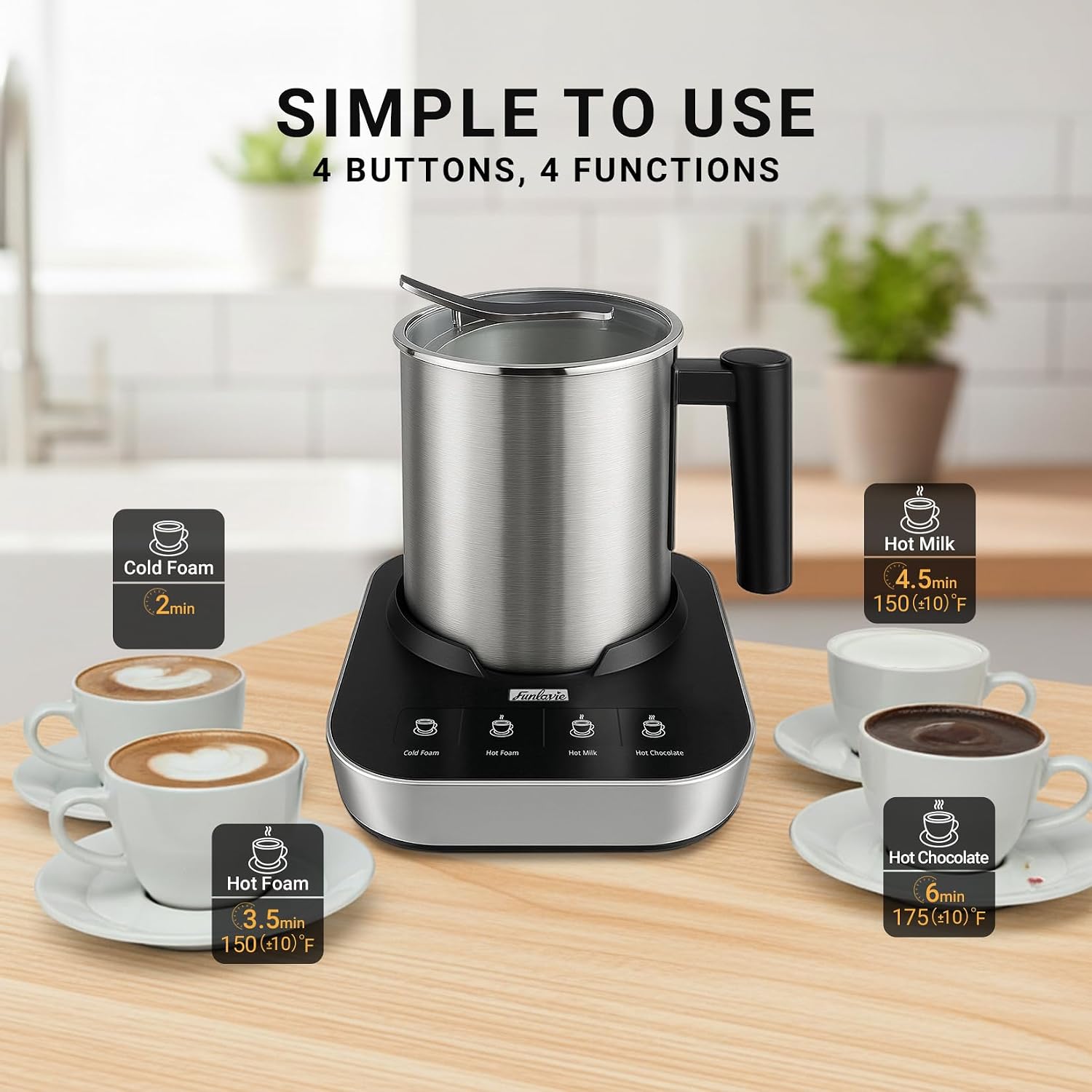 Detalle de FUNLAVIE Electric Milk Frother 400ml