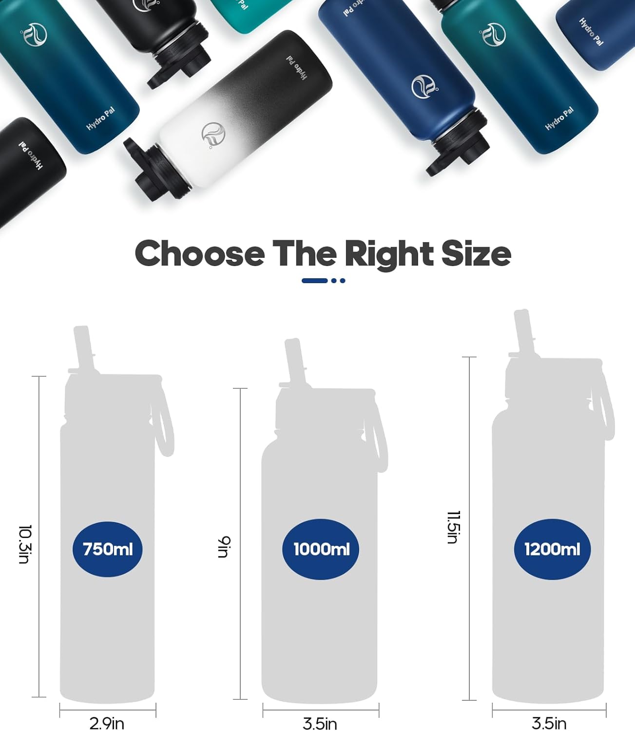 Thumbnail 2 de HydroPal HydroPal Vacuum Insulated Stainless Steel Water Bottle (1.9L/1.2L/1L/750ml/500ml) with 2 Lids