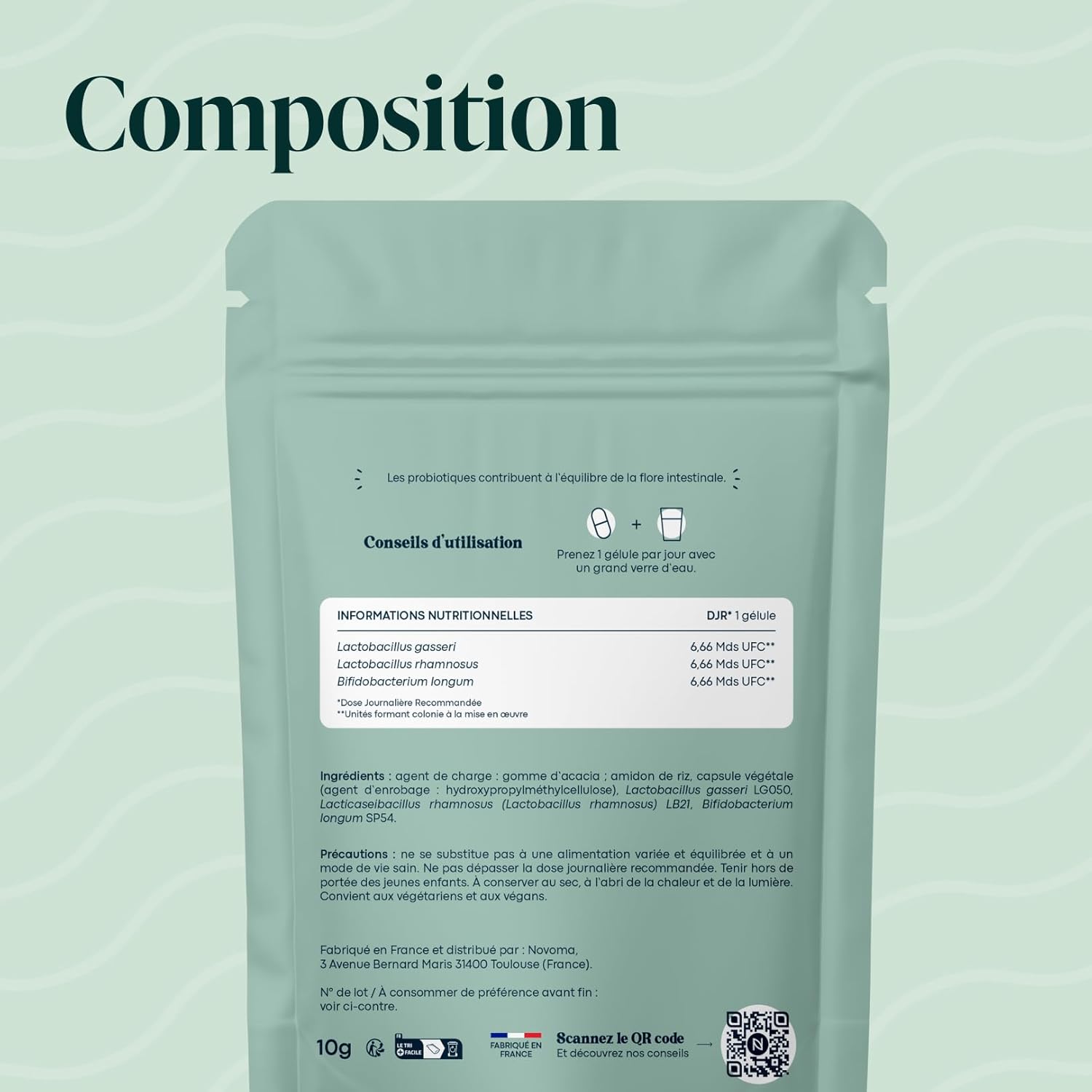 Thumbnail 6 de NOVOMA Probiotique Flore Intestinale – 20 milliards UFC/jour (Lactobacillus gasseri, rhamnosus & Bifidobacterium), 30 gélules vegan