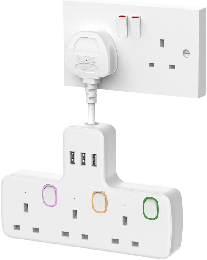 Detalle de Multi Plug Extension 3 Way 3 USB 3250W