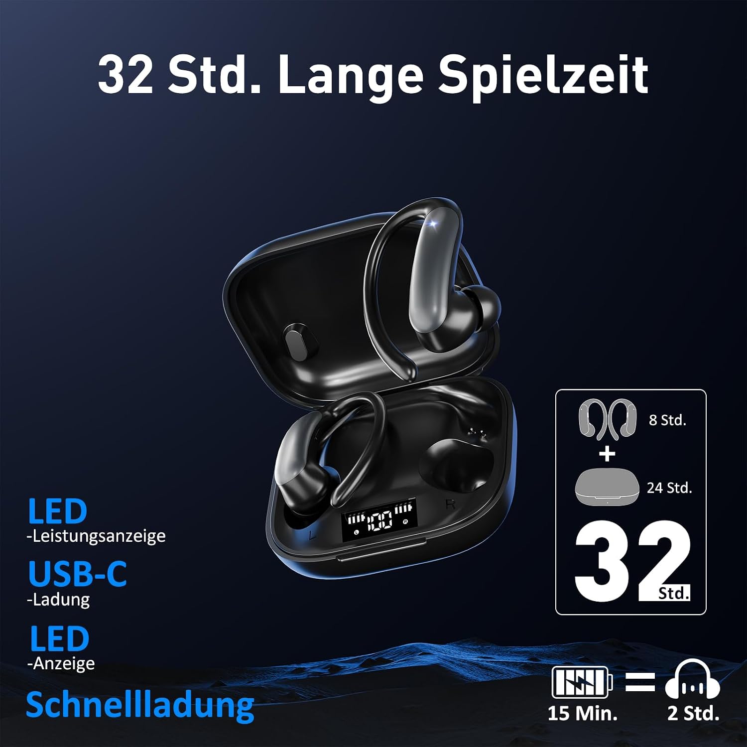 Detalle 2 de Kabellose In-Ear Kopfhörer Bluetooth 6.0 32 Std