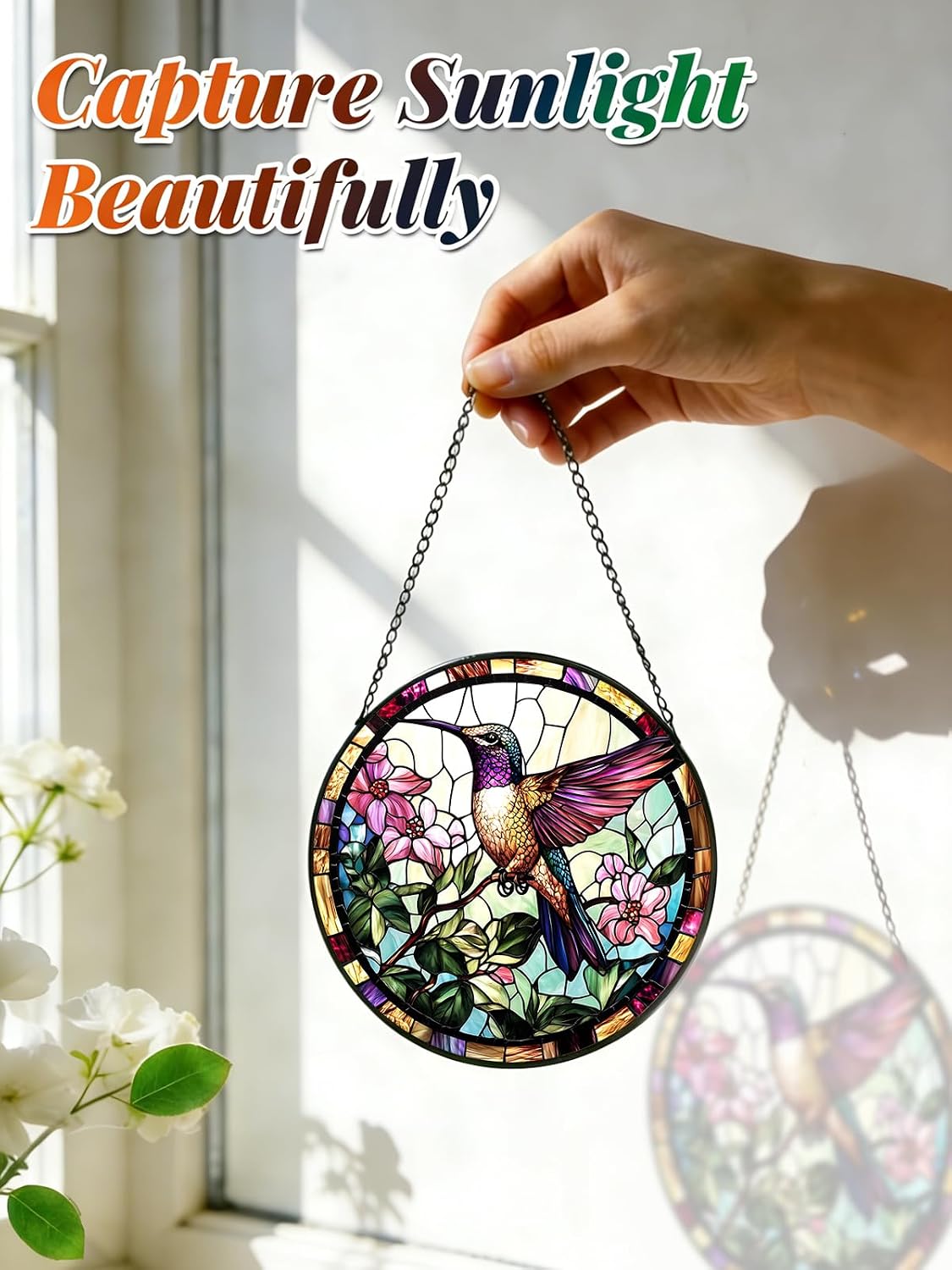 Detalle de Hummingbird Stained Glass Suncatcher 6.3-Inch
