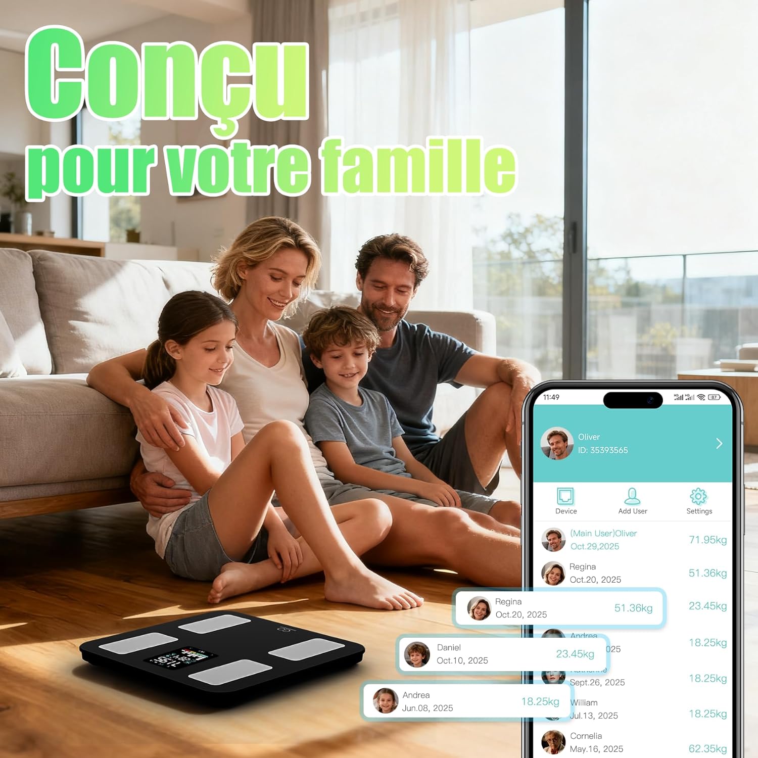 Detalle 2 de SEAWOWpro Pèse Personne Connecté : Balance Impédancemètre VA et 20 Indicateurs Santé
