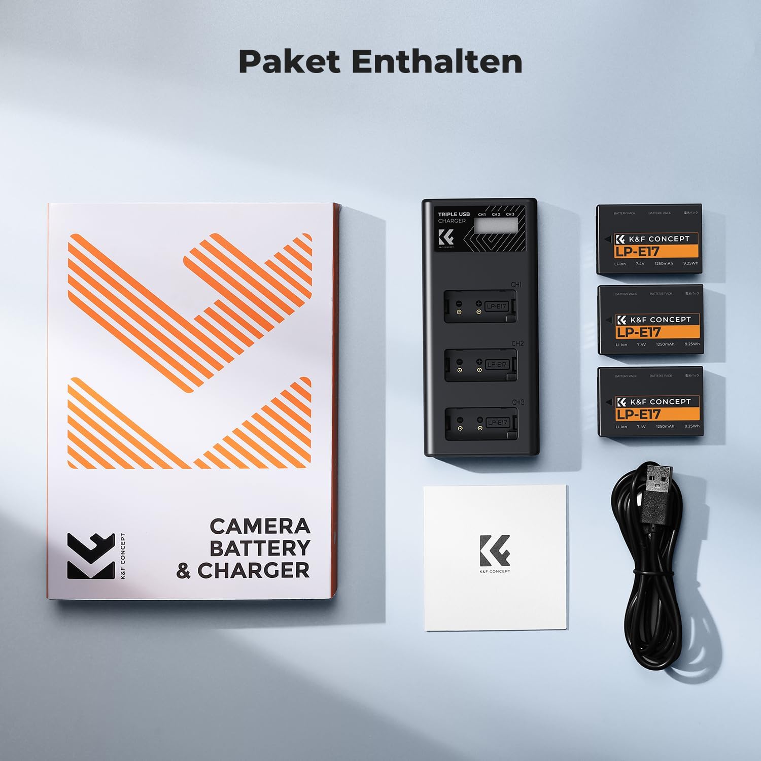 Thumbnail 6 de K&F CONCEPT 3er-Set LP-E17 1.250 mAh Akku + 3-Schacht-Ladegerät mit LCD (für Canon EOS)