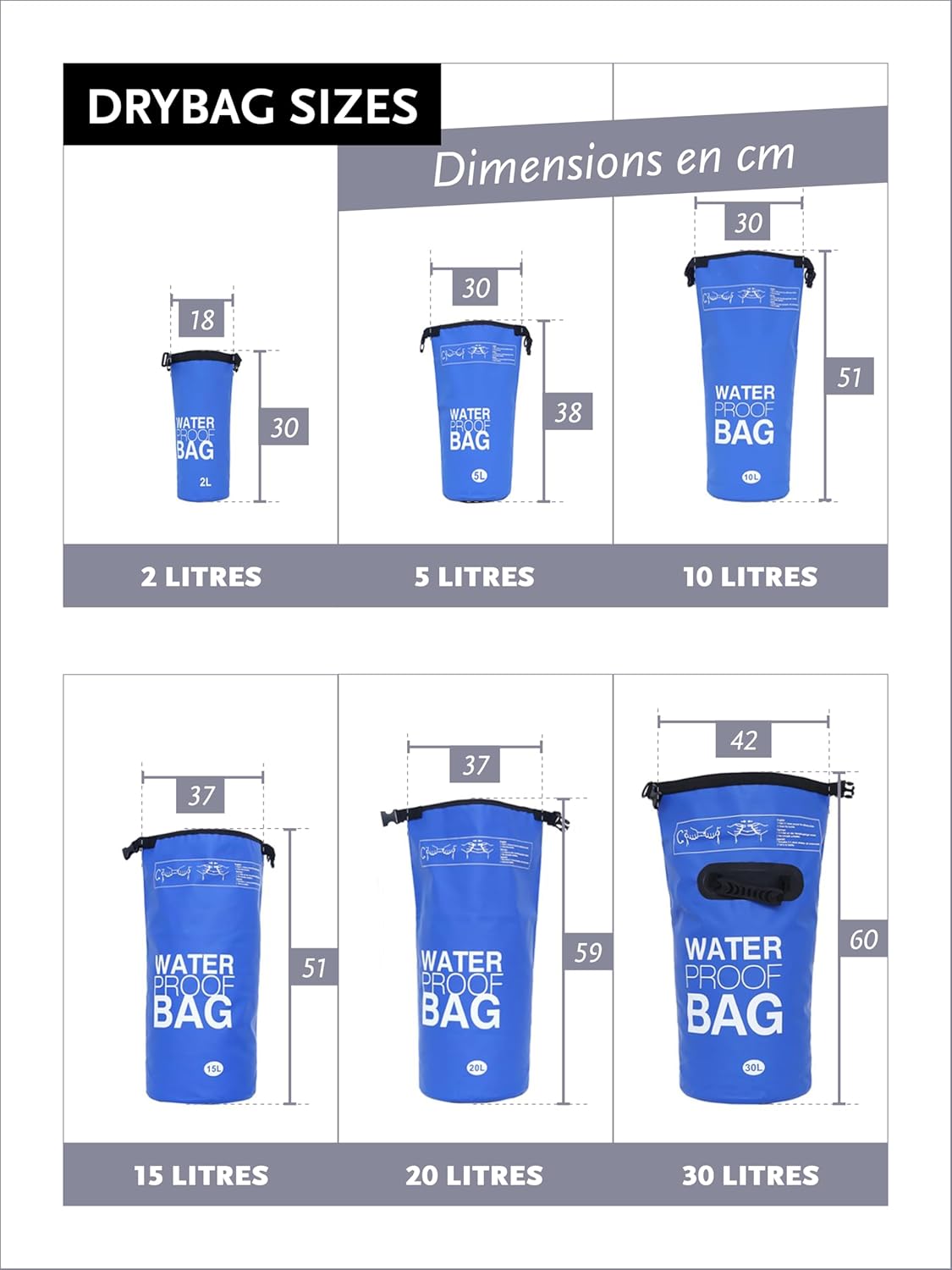 Detalle de DonDon Dry Bag Sac étanche 2L–30L avec bandoulière — robuste, léger et polyvalent