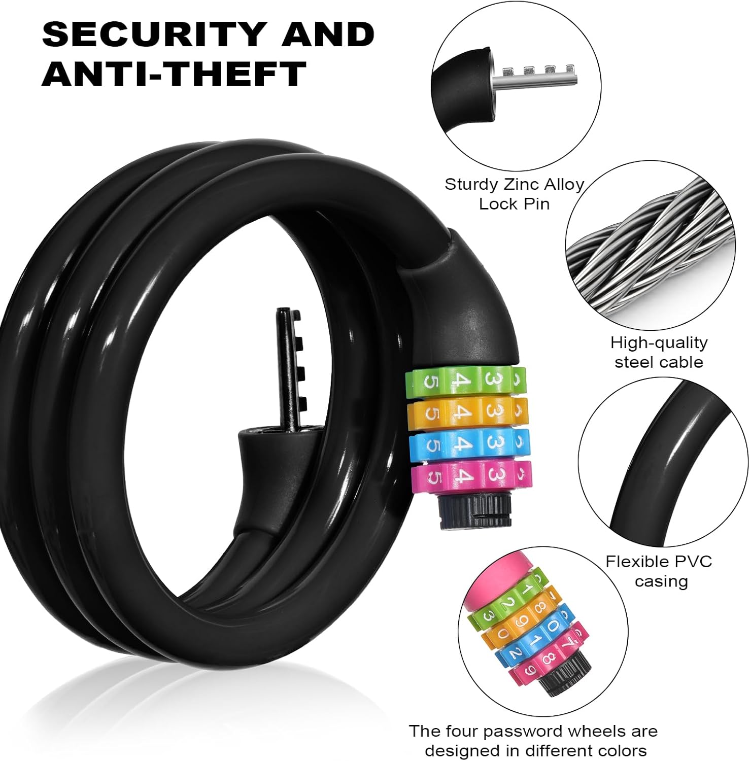 Thumbnail 2 de Ainiv 4-Digit Password Bicycle Lock