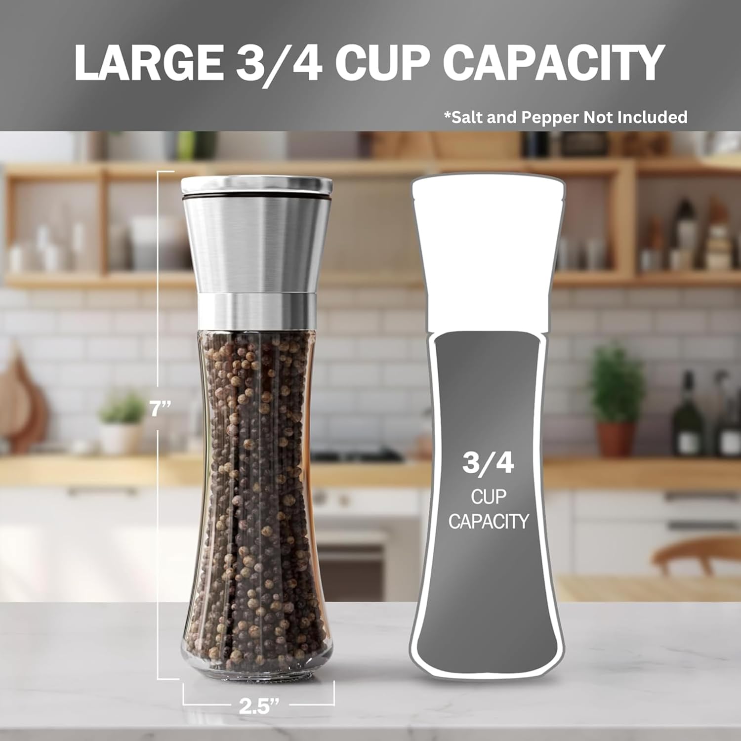 Detalle 2 de Home EC Premium Stainless Steel Salt & Pepper Grinder Set