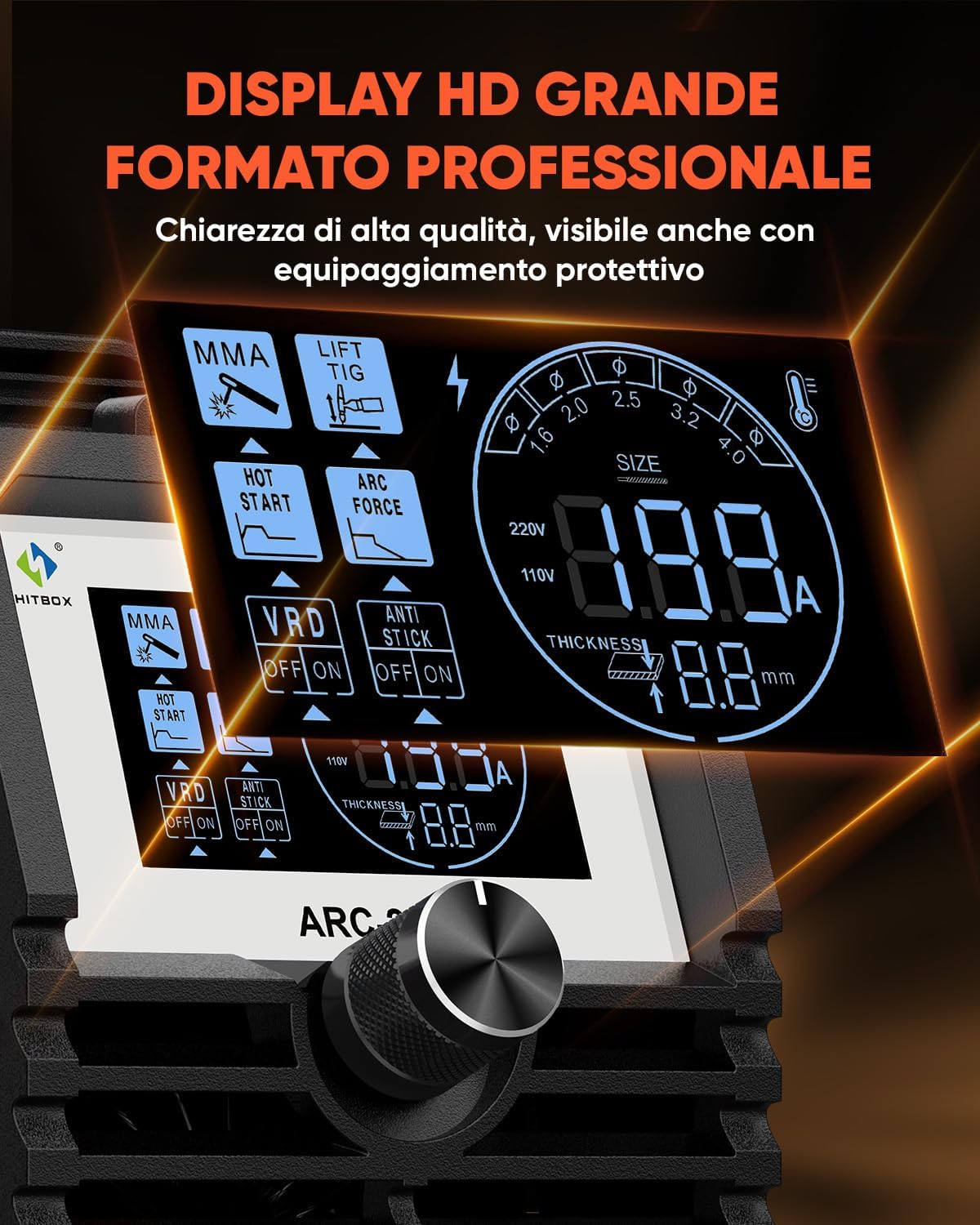 Thumbnail 1 de HITBOX ARC200S 230V Mini Saldatrice Inverter IGBT 2‑in‑1: MMA e Lift TIG compatta con Display LED
