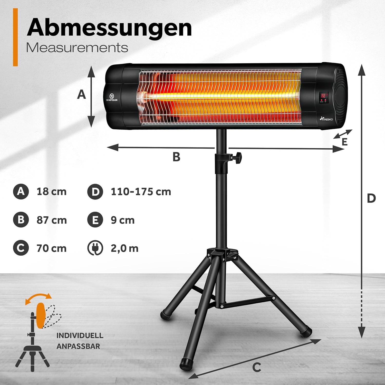 Detalle 1 de TRESKO THSL-001 infrarood warmtestraler, 2500 W met afstandsbediening